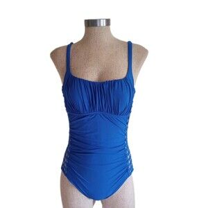 Profile Gottex Blue Slimming  Bathing Suit One Piece  Sz 8 EUC